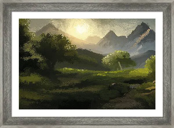 Gerahmter Druck des Gemäldes "Green Landscape 1" von Michael Quarz