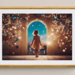 Gerahmter Druck des Gemäldes "Dreamgate" von Michael Quarz an einer beige farbigen Wand