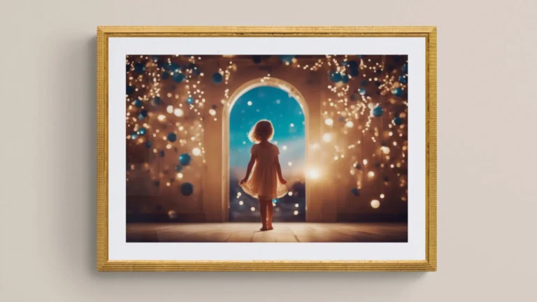 Gerahmter Druck des Gemäldes "Dreamgate" von Michael Quarz an einer beige farbigen Wand