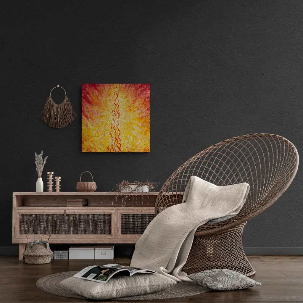 Acryl Gemälde "Energy Pile" von Michael Quarz an einer dunkelgrauen Wand