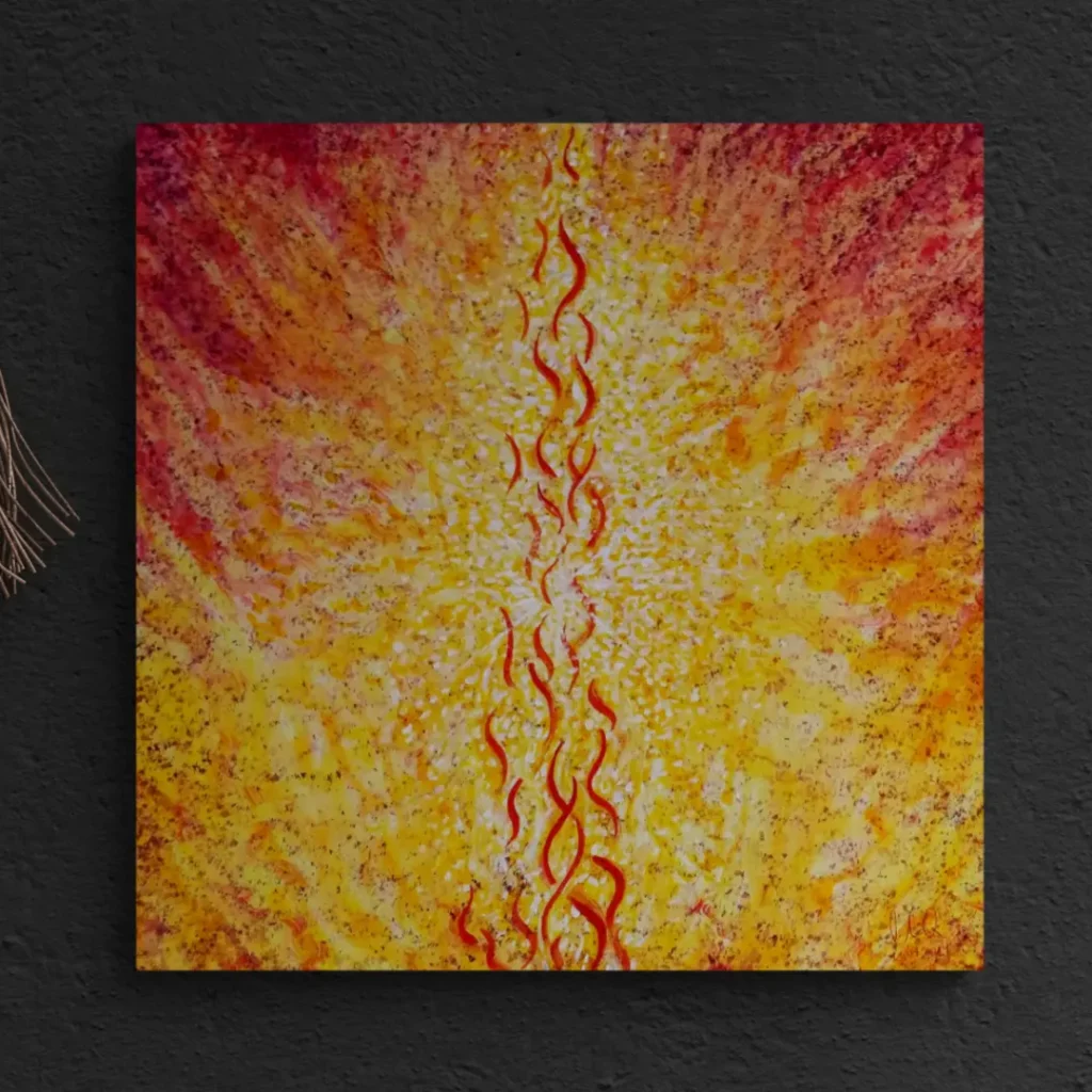 Acryl Gemälde "Energy Pile" von Michael Quarz an einer dunkelgrauen Wand